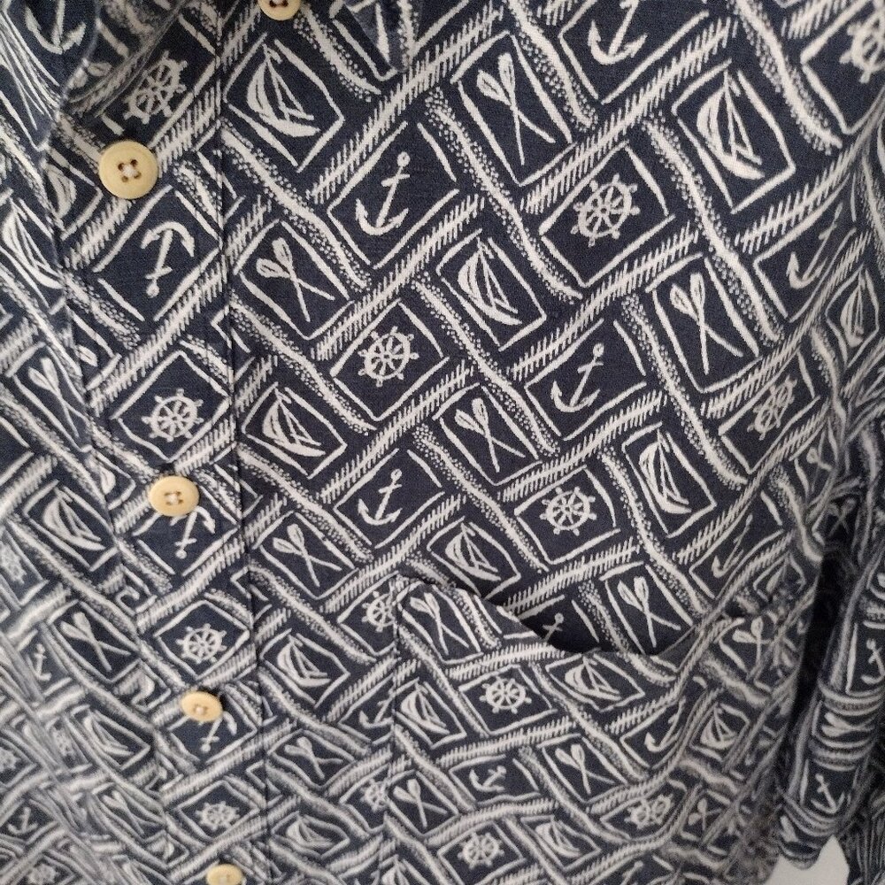 Ruff Hewn Men’s Hawaiian Shirt Medium Linen Cotton Blend Nautical Print - Picture 5 of 7